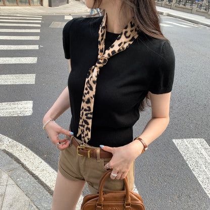 Chic and Elegant Round Neck Fitted Short Sleeve Knit Top