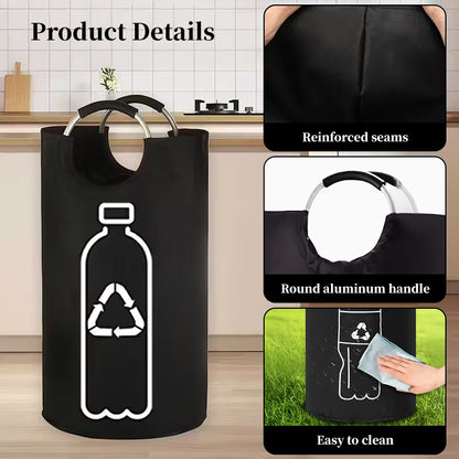 Large-Capacity 82L Storage Basket with Aluminum Handles, Foldable Recycling Bin & Wastewater Collection Bag