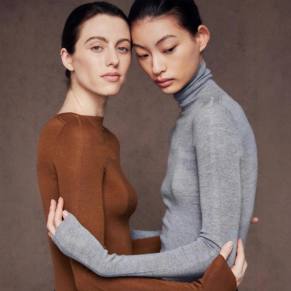 Minimalist Wool Seamless Knit  Base Layer Top Long Sleeve