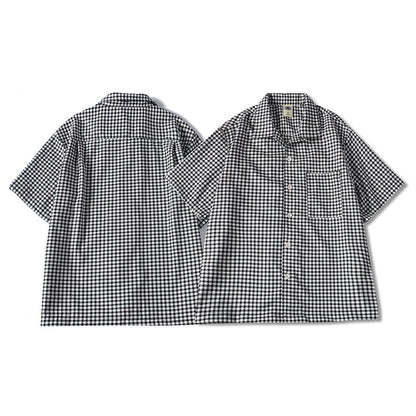 Checkered Cuban Collar Short Sleeve Shirt Men's Relaxed Cool Casual Dress Shirt