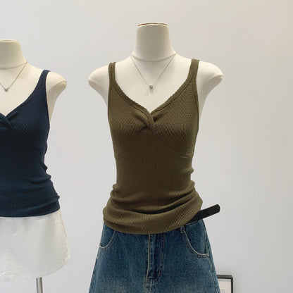 V-neck Red Inner Crop Top with Unique
