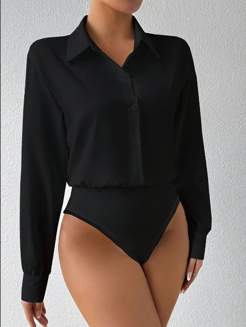 Casual Solid Color Long Sleeve Loose Shirt One-Piece Swimwear for Women