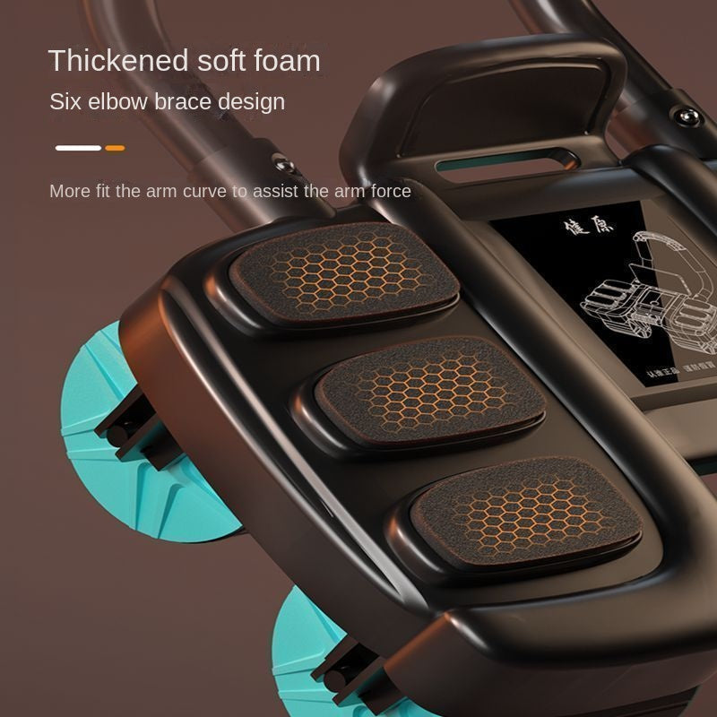 Thickened soft foam and six elbow brace design of auto-return ab roller for home workout.
