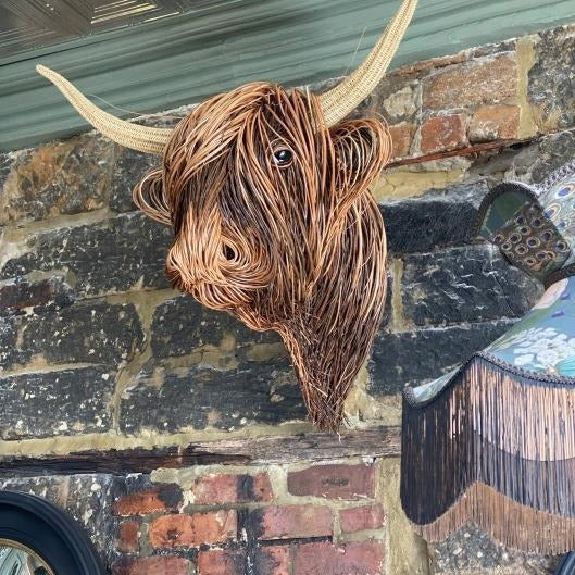 woven willow highland low resin highland trophy head home decor ornament handmade