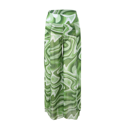 New Style Bikini Three-Piece Set Mesh Printed Long Pants Swimwear Factory Direct Wholesale