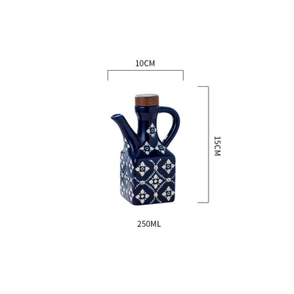 Ceramic Oil & Vinegar Cruet Set with Cork Stoppers – Kitchen Seasoning Bottles