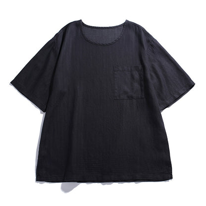 Solid Color Patch Pocket Loose Round Neck Short Sleeve Men's T-Shirt
