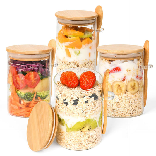 Round glass sealed jar with spoon