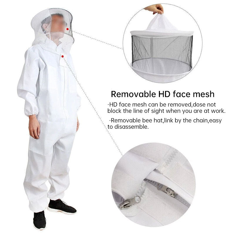 Bee Suit Professional Beekeeping, Anti-Bee Ventilated Full Body Suit with Veil Hat, Elastic Cuffs Beekeeper Protective Wear