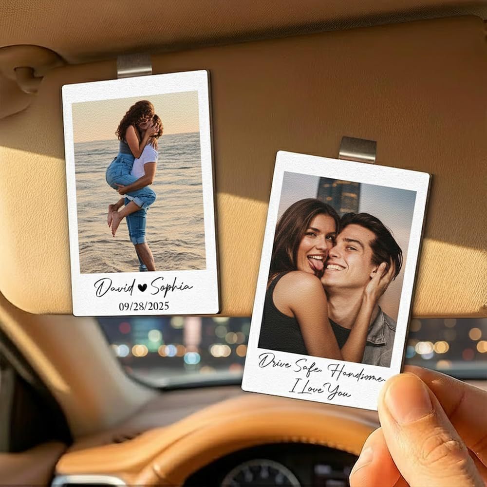Acrylic Car Sun Visor DIY Photo Couple Car Ornament Rearview Mirror Hanging Decor Personalized Creative Gift
