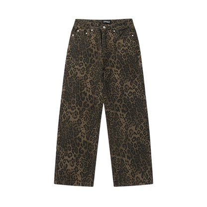 Leopard Print  Straight Leg Washed Casual Pants