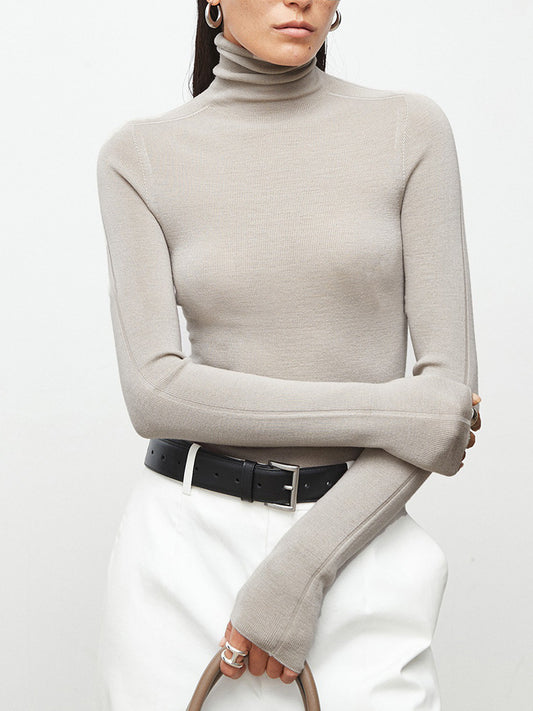 Minimalist Wool Seamless Knit  Base Layer Top Long Sleeve