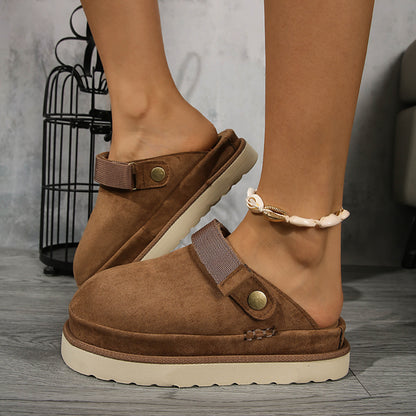 Thick-soled Canvas Slip-On Moccasin-Style Half Slippers for Women