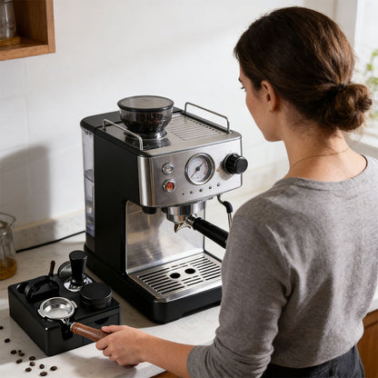 Universal Coffee Tamping Station: 51/53/54/58mm Distributor & Tamper Stand with Multi-Functional Storage Rack