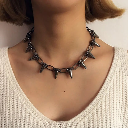 Handmade Choker Necklace Silver Spike Rivet