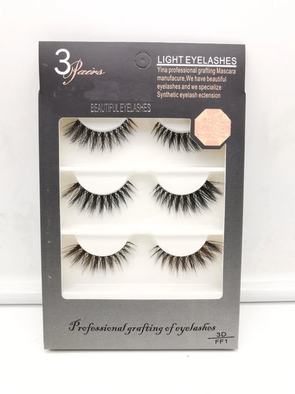 Handmade Stage Nude False Eyelashes with Transparent Stems - 3 Pairs