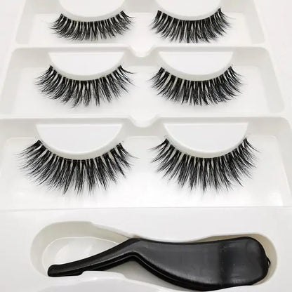 Handmade Stage Nude False Eyelashes with Transparent Stems - 3 Pairs