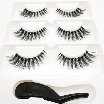 Handmade Stage Nude False Eyelashes with Transparent Stems - 3 Pairs