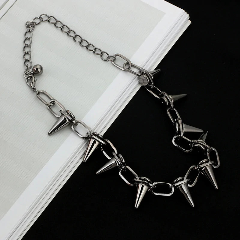 Handmade Choker Necklace Silver Spike Rivet