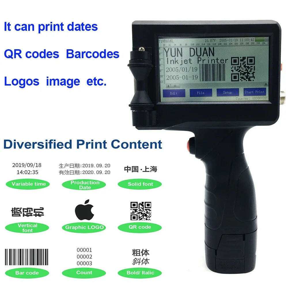 1/2Inch Touch Handheld Inkjet Printer Laser Coder Label Print Machine USB QR /Barcode/ Date/ Logo 12.7Mm Fast Ink Inkjet Printer