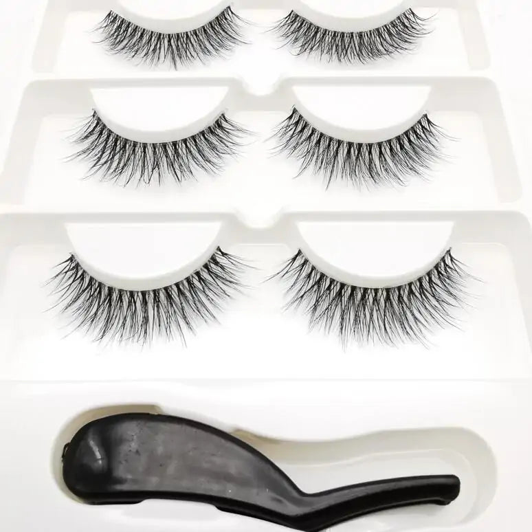 Handmade Stage Nude False Eyelashes with Transparent Stems - 3 Pairs