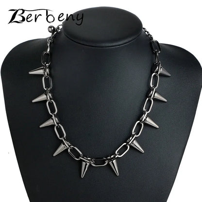 Handmade Choker Necklace Silver Spike Rivet