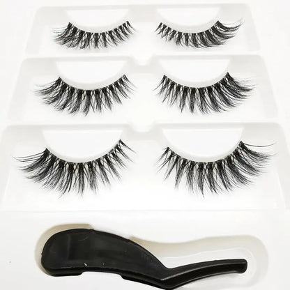 Handmade Stage Nude False Eyelashes with Transparent Stems - 3 Pairs